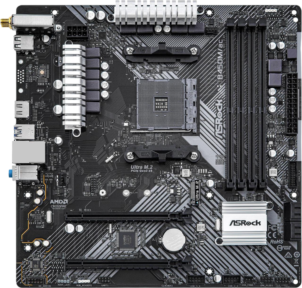 ASRock B450M/AC R2.0 AM4 AMD Promontory B450 SATA 6Gb/s Micro ATX AMD Motherboard