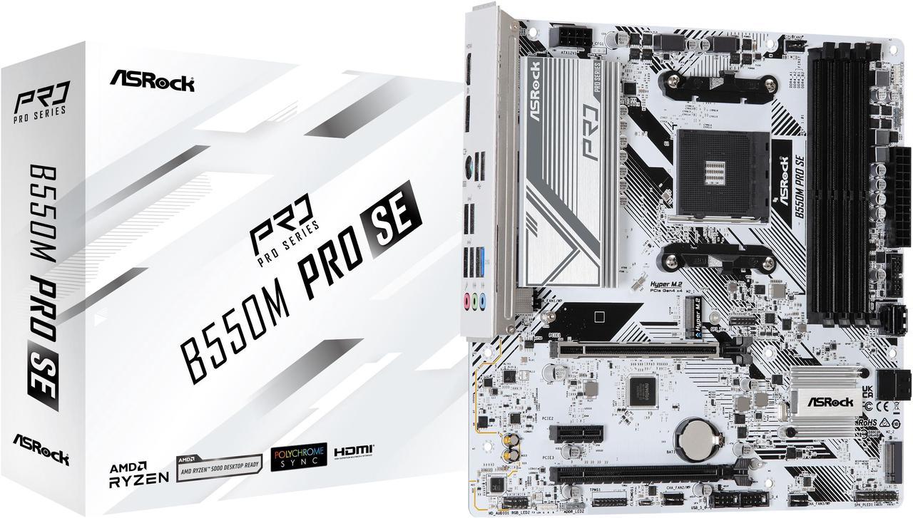 ASRock B550M Pro SE AM4 DDR4 SATA 6Gb/s 1 PCIe 4.0 x16 Micro ATX Motherboard