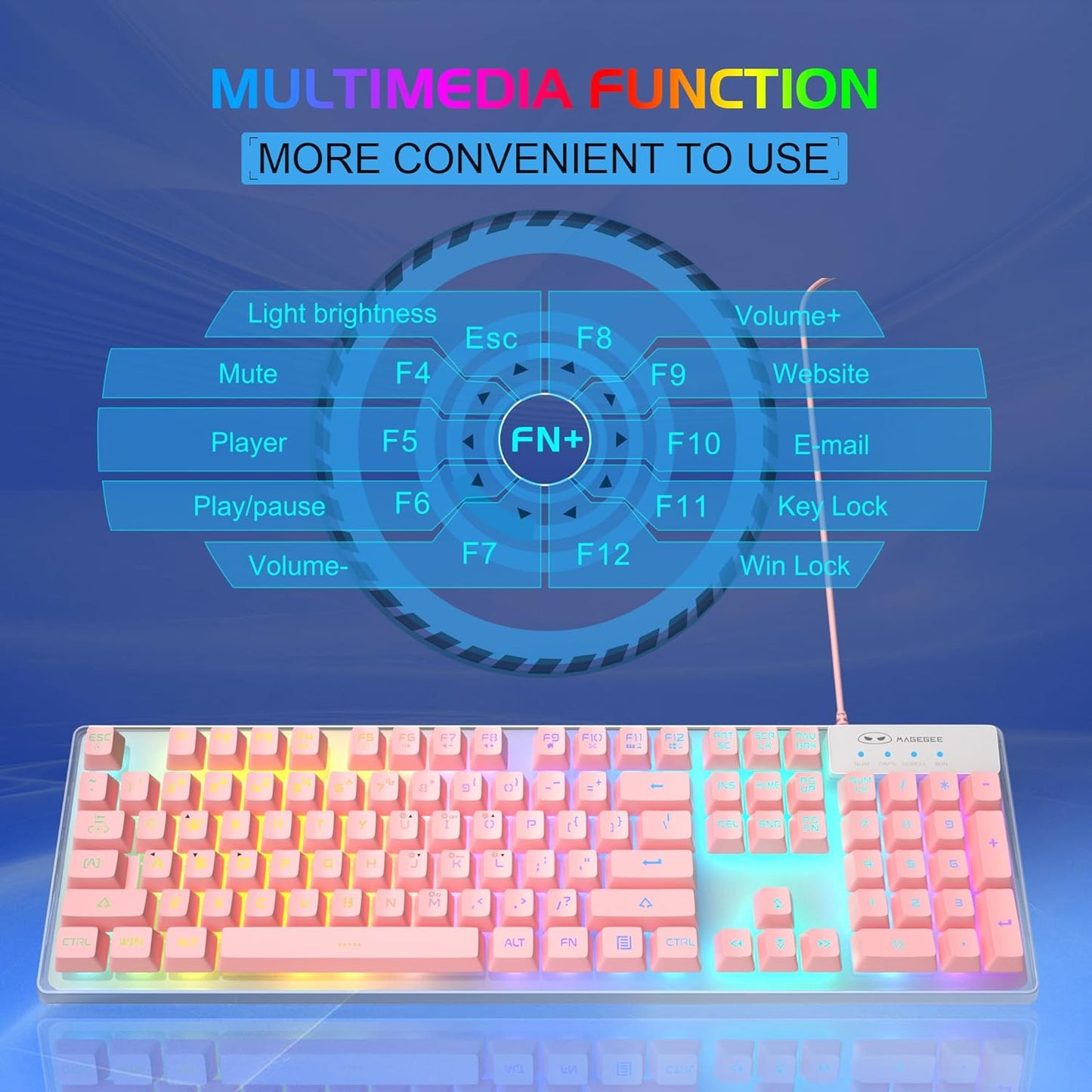 MageGee K1 RGB LED Backlit Keyboard and Mouse for PC/Laptop (Pink)