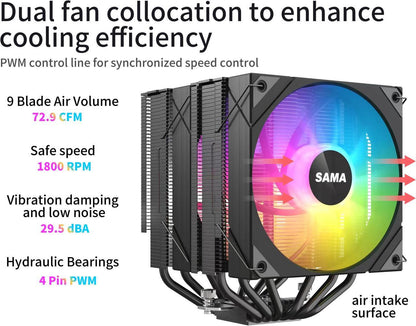 SAMA 6PDW ARGB Air Cooler Black