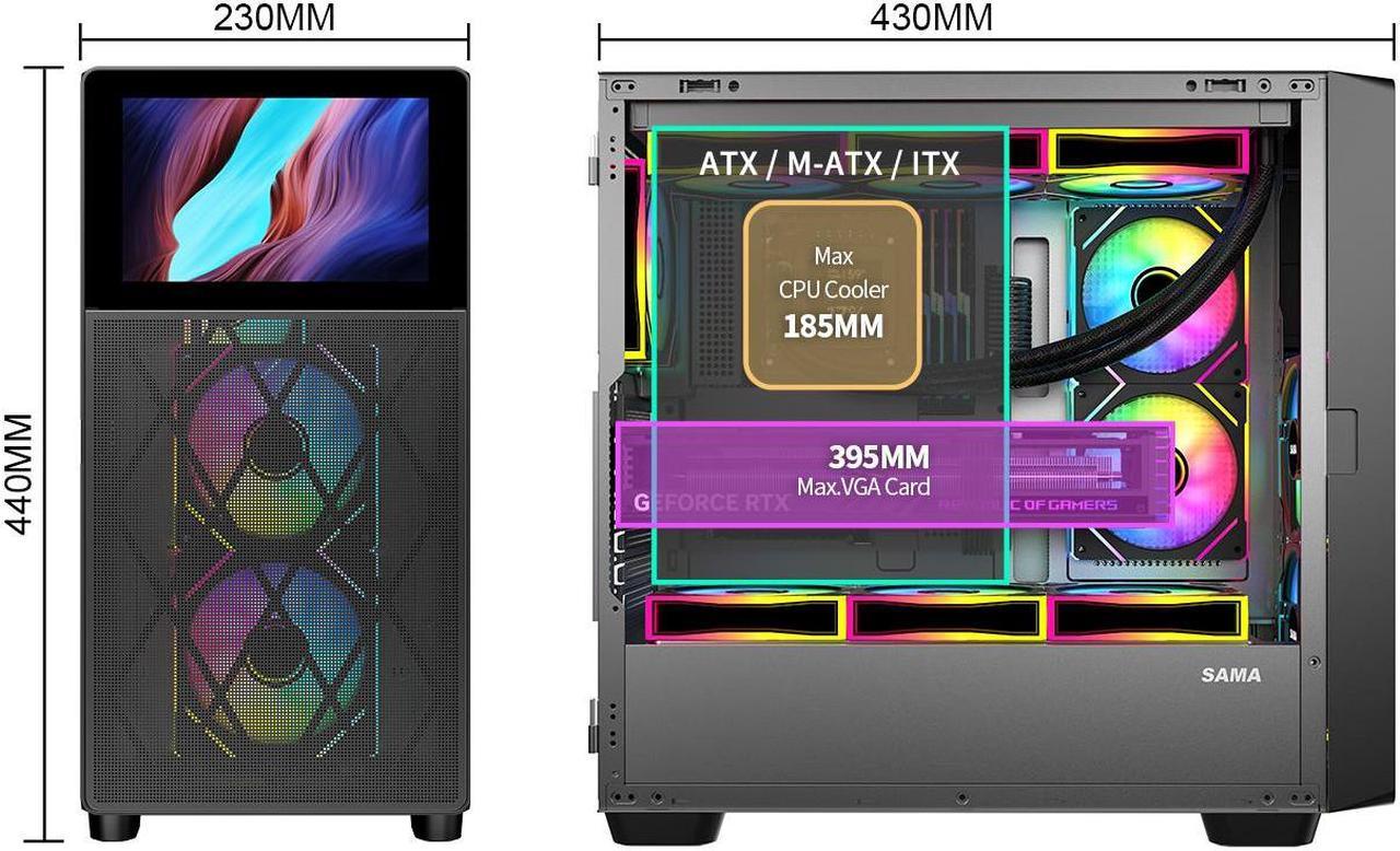 SAMA V-play ATX Mid Tower Case with Built In LCD Screen